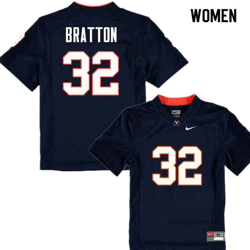 Women #32 Darrius Bratton Virginia Cavaliers College Football Jerseys Sale-Navy - Click Image to Close